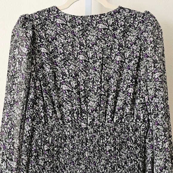 ASTR THE LABEL Asymmetrical Long Sleeve Smocked Ruffle Floral Maxi Dress Sz M - Picture 6 of 16